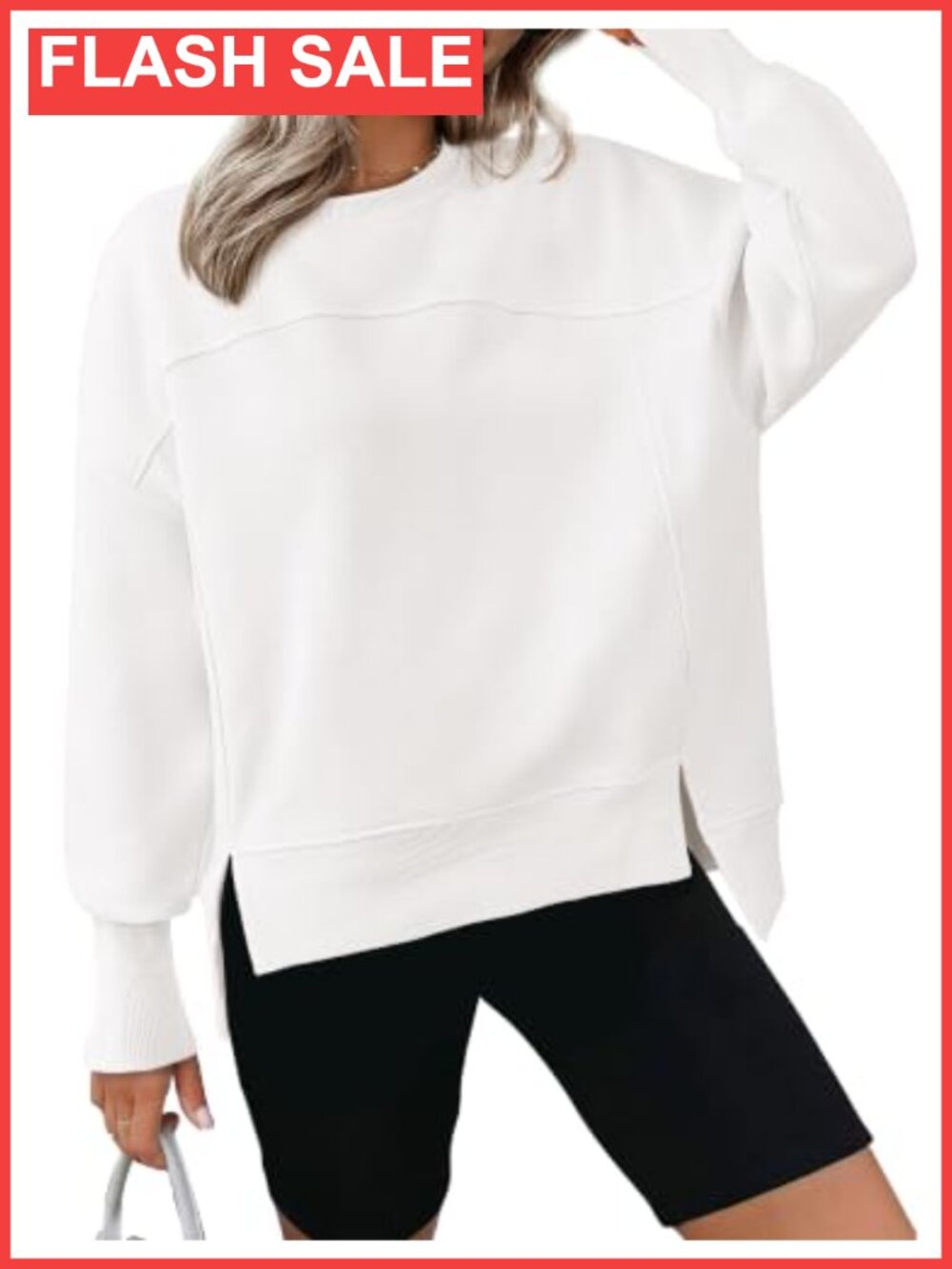 Women's Crewneck Fleece Sweatshirt Long Sleeve Pullover High Low Slit